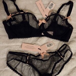 Agent Provocateur Black with Pink Ribbon Lingerie Set